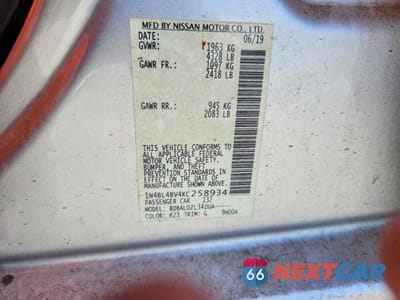 Zdjęcie 12 z 12 samochodu: 2019 NISSAN ALTIMA S VIN:1N4BL4BV4KC258934 - miniatura