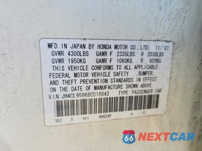 Zdjęcie 13 z 13 samochodu: 2008 ACURA TSX VIN:JH4CL95968C016843 - miniatura