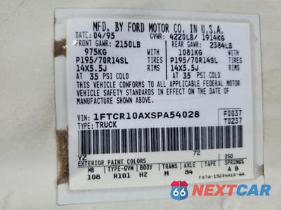 Zdjęcie 12 z 12 samochodu: 1995 FORD RANGER VIN:1FTCR10AXSPA54028 - miniatura