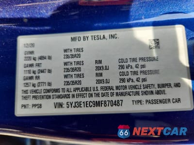 Zdjęcie 12 z 12 samochodu: 2021 TESLA MODEL 3 VIN:5YJ3E1EC9MF870487 - miniatura