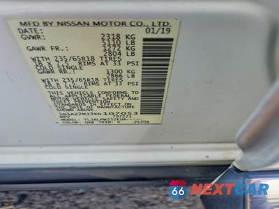 Zdjęcie 14 z 14 samochodu: 2019 NISSAN MURANO S VIN:5N1AZ2MJ3KN107053 - miniatura