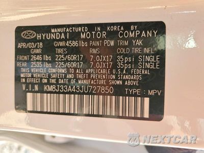 Zdjęcie 14 z 14 samochodu: 2018 HYUNDAI TUCSON SEL VIN:KM8J33A43JU727850 - miniatura