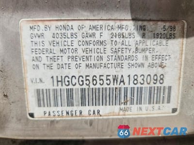 Zdjęcie 13 z 13 samochodu: 1998 HONDA ACCORD EX VIN:1HGCG5655WA183098 - miniatura