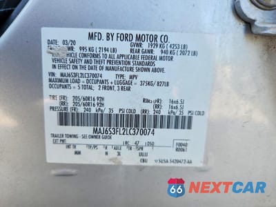 Zdjęcie 12 z 12 samochodu: 2020 FORD ECOSPORT S VIN:MAJ6S3FL2LC370074 - miniatura