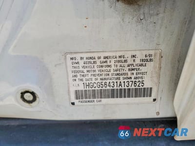 Zdjęcie 12 z 12 samochodu: 2001 HONDA ACCORD LX VIN:1HGCG56431A137625 - miniatura