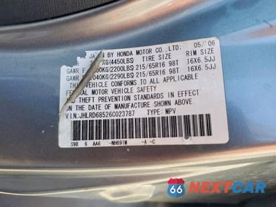 Zdjęcie 13 z 13 samochodu: 2006 HONDA CR-V LX VIN:JHLRD68526C023787 - miniatura