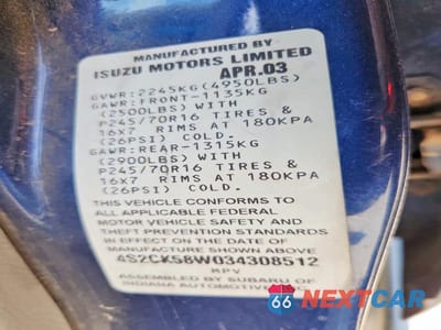 Zdjęcie 13 z 13 samochodu: 2003 ISUZU RODEO S VIN:4S2CK58W034308512 - miniatura