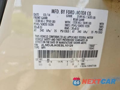 Zdjęcie 12 z 12 samochodu: 2014 LINCOLN MKX VIN:2LMDJ8JK5EBL10129 - miniatura