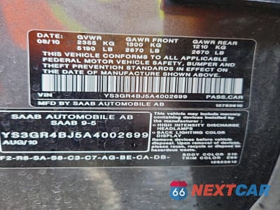 Zdjęcie 12 z 12 samochodu: 2010 SAAB 9-5 AERO VIN:YS3GR4BJ5A4002699 - miniatura