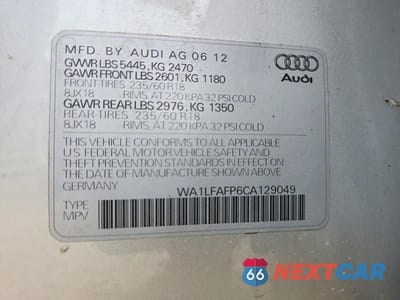 Zdjęcie 13 z 13 samochodu: 2012 AUDI Q5 PREMIUM PLUS VIN:WA1LFAFP6CA129049 - miniatura