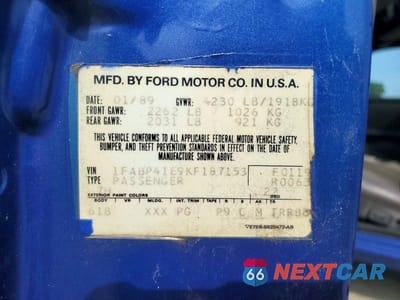Zdjęcie 12 z 12 samochodu: 1989 FORD MUSTANG LX VIN:1FABP41E9KF187153 - miniatura