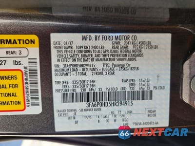 Zdjęcie 12 z 12 samochodu: 2017 FORD FUSION SE VIN:3FA6P0HD5HR294915 - miniatura