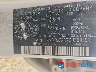 Zdjęcie 12 z 12 samochodu: 2006 HYUNDAI TUCSON GL VIN:KM8JM72D76U399391 - miniatura