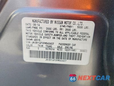 Zdjęcie 12 z 12 samochodu: 2015 INFINITI Q70 3.7 VIN:JN1BY1AP0FM540407 - miniatura
