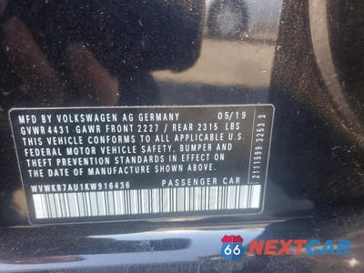 Zdjęcie 12 z 12 samochodu: 2019 VOLKSWAGEN E-GOLF SE VIN:WVWKR7AU1KW916436 - miniatura
