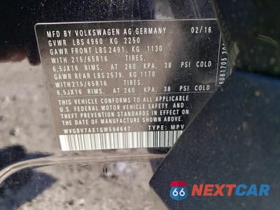 Zdjęcie 12 z 12 samochodu: 2016 VOLKSWAGEN TIGUAN S VIN:WVGBV7AX1GW594647 - miniatura