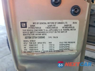 Zdjęcie 12 z 12 samochodu: 2004 GMC NEW SIERRA K1500 VIN:2GTEK13T641398840 - miniatura