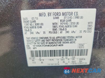 Zdjęcie 13 z 13 samochodu: 2016 FORD EXPLORER XLT VIN:1FM5K7DH4GGA51409 - miniatura