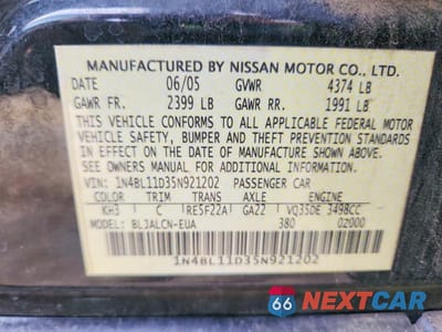 Zdjęcie 12 z 12 samochodu: 2005 NISSAN ALTIMA 3.5 SE VIN:1N4BL11D35N921202 - miniatura