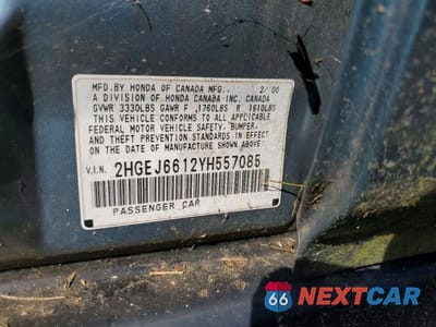 Zdjęcie 12 z 12 samochodu: 2000 HONDA CIVIC BASE VIN:2HGEJ6612YH557085 - miniatura