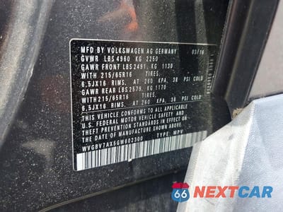 Zdjęcie 13 z 13 samochodu: 2016 VOLKSWAGEN TIGUAN S VIN:WVGBV7AX5GW602300 - miniatura