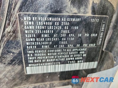 Zdjęcie 13 z 13 samochodu: 2013 VOLKSWAGEN TIGUAN S VIN:WVGAV3AX3DW571175 - miniatura