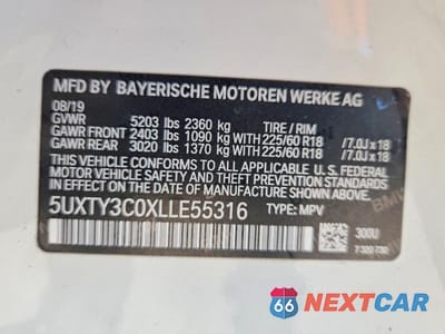 Zdjęcie 12 z 12 samochodu: 2020 BMW X3 SDRIVE30I VIN:5UXTY3C0XLLE55316 - miniatura