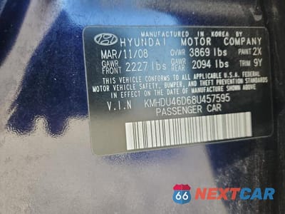 Zdjęcie 12 z 12 samochodu: 2008 HYUNDAI ELANTRA GLS VIN:KMHDU46D68U457595 - miniatura