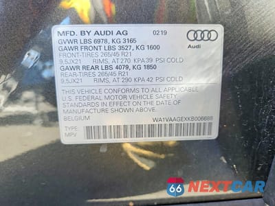 Zdjęcie 12 z 12 samochodu: 2019 AUDI E-TRON PRESTIGE VIN:WA1VAAGEXKB006688 - miniatura