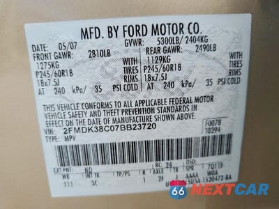 Zdjęcie 13 z 13 samochodu: 2007 FORD EDGE SEL VIN:2FMDK38C07BB23720 - miniatura