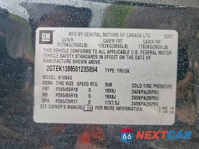 Zdjęcie 12 z 12 samochodu: 2008 GMC SIERRA K1500 VIN:2GTEK13M681235894 - miniatura