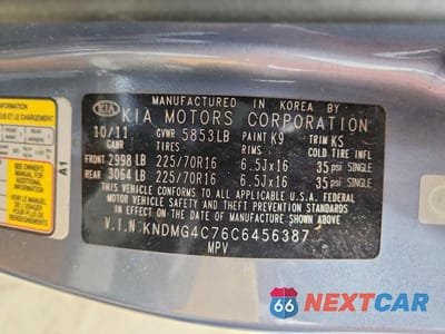 Zdjęcie 14 z 14 samochodu: 2012 KIA SEDONA LX VIN:KNDMG4C76C6456387 - miniatura