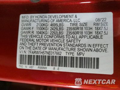 Zdjęcie 12 z 12 samochodu: 2022 HONDA CR-V EX VIN:7FARW1H57NE017662 - miniatura
