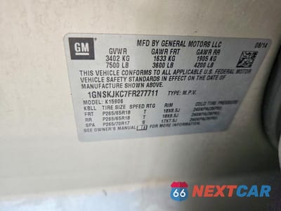 Zdjęcie 13 z 13 samochodu: 2015 CHEVROLET SUBURBAN K1500 LT VIN:1GNSKJKC7FR277711 - miniatura