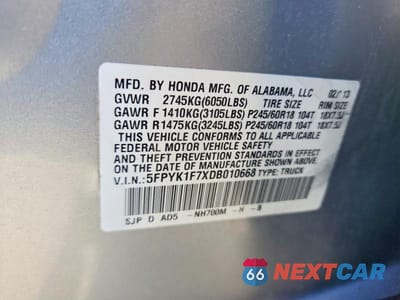 Zdjęcie 12 z 12 samochodu: 2013 HONDA RIDGELINE SPORT VIN:5FPYK1F7XDB010668 - miniatura