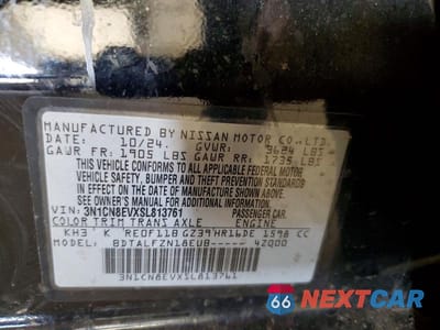 Zdjęcie 12 z 12 samochodu: 2025 NISSAN VERSA SV VIN:3N1CN8EVXSL813761 - miniatura