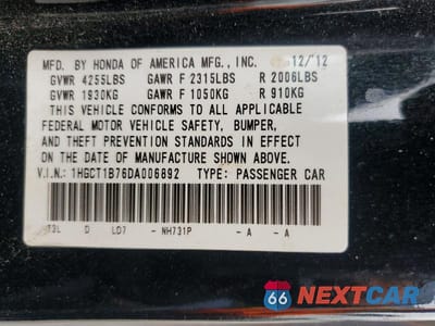 Zdjęcie 13 z 13 samochodu: 2013 HONDA ACCORD EX VIN:1HGCT1B76DA006892 - miniatura