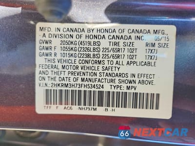 Zdjęcie 13 z 13 samochodu: 2015 HONDA CR-V EXL VIN:2HKRM3H73FH534524 - miniatura