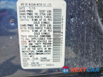 Zdjęcie 13 z 13 samochodu: 2013 NISSAN MURANO S VIN:JN8AZ1MW4DW322081 - miniatura