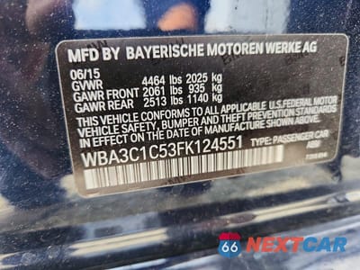 Zdjęcie 12 z 12 samochodu: 2015 BMW 328 I SULEV VIN:WBA3C1C53FK124551 - miniatura