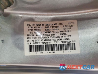 Zdjęcie 13 z 13 samochodu: 2013 HONDA ACCORD EX VIN:1HGCR2F72DA018195 - miniatura