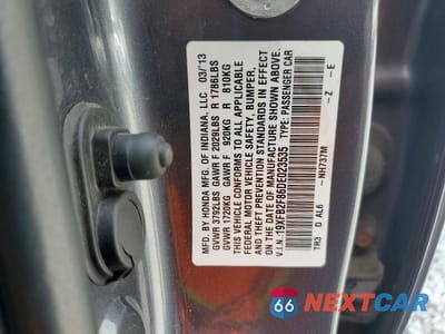 Zdjęcie 13 z 13 samochodu: 2013 HONDA CIVIC EX VIN:19XFB2F86DE023535 - miniatura