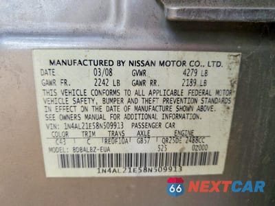 Zdjęcie 12 z 12 samochodu: 2008 NISSAN ALTIMA 2.5 VIN:1N4AL21E58N509913 - miniatura
