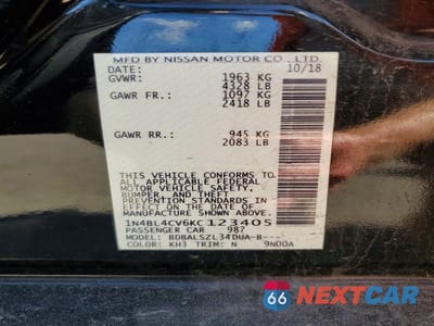 Zdjęcie 12 z 12 samochodu: 2019 NISSAN ALTIMA SR VIN:1N4BL4CV6KC123405 - miniatura