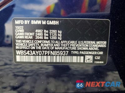 Zdjęcie 12 z 12 samochodu: 2023 BMW M3 COMPETITION VIN:WBS43AY07PFN85937 - miniatura