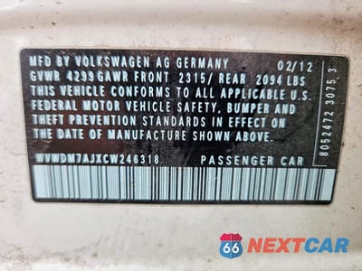 Zdjęcie 12 z 12 samochodu: 2012 VOLKSWAGEN GOLF VIN:WVWDM7AJXCW246318 - miniatura