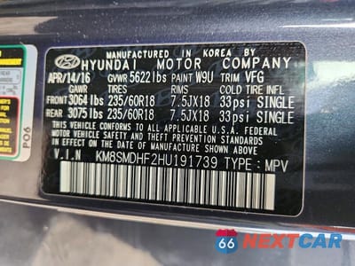 Zdjęcie 13 z 13 samochodu: 2017 HYUNDAI SANTA FE SE VIN:KM8SMDHF2HU191739 - miniatura