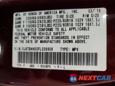Zdjęcie 14 z 14 samochodu: 2015 ACURA RDX TECHNOLOGY VIN:5J8TB4H55FL026908 - miniatura