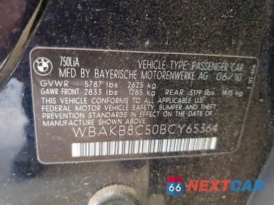 Zdjęcie 12 z 12 samochodu: 2011 BMW 750 LI VIN:WBAKB8C50BCY65364 - miniatura