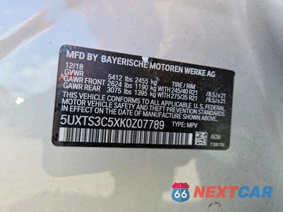 Zdjęcie 13 z 13 samochodu: 2019 BMW X3 XDRIVEM40I VIN:5UXTS3C5XK0Z07789 - miniatura